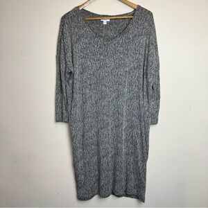 Pure J Jill Dress Medium Mature Gray Textured Linen Blend V Neck Boho Beach Y2K